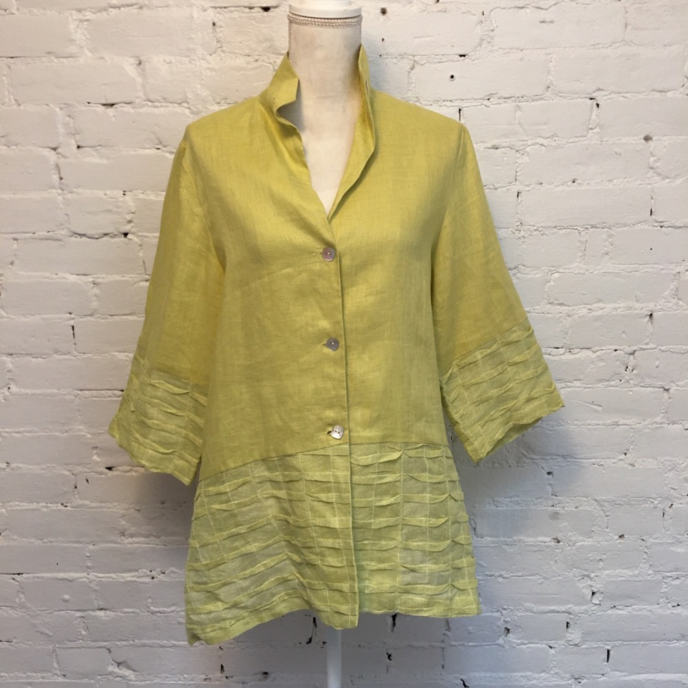 Loraine Croft relaxed linen top sheer stripe green size m